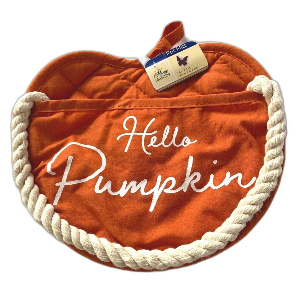 HELLO PUMPKIN Nautical Rope Pot Holder with Pocket 7 x 9 inches
